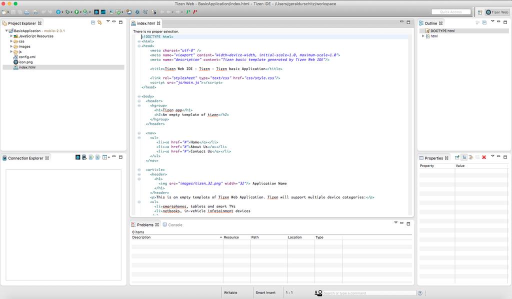 Figure 5.2.: A screenshot of the Tizen IDE for developing Tizen Applications.