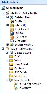 Setting up Vault Cache and Virtual Vault About Vault Cache and Virtual Vault 69 Figure 5-1 shows a mailbox and a Virtual Vault in the Outlook Navigation Pane.
