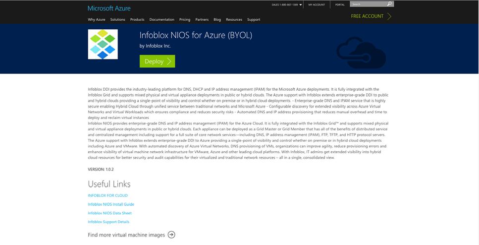 Infoblox vnios for Azure Figure 1.1 Selecting vnios for Azure Model 6.