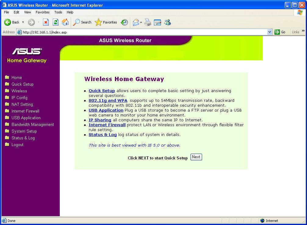 4) Configuring the wireless router Follow the steps below to enter the Web configuration interface of WL-500gP.