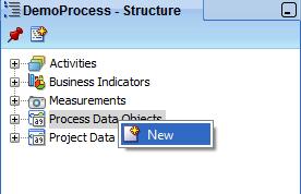 1.5.4 Creating the data objects Step 7: When a process has been given focus, a detailed outline of its structure appears in the Structure