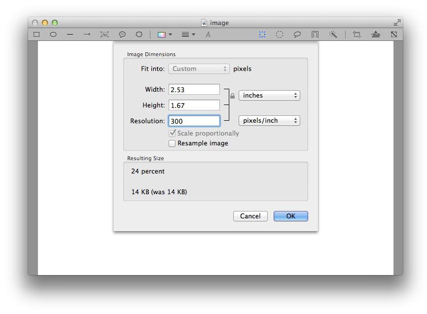 resizing images - preview how to resize an image to 300 ppi 1. Open image in Preview 2. Tools > Adjust Size 3.
