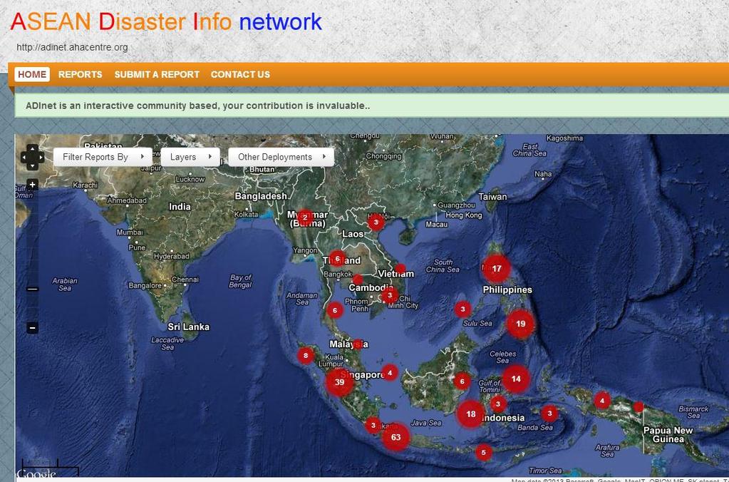 Manually input every day by AHA Centre to record and provide online reporting on disaster in the region Web based Open Source System Allow simple
