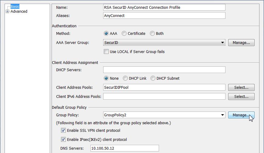 7. Enter Name, Alias, AAA Server Group (SDI or