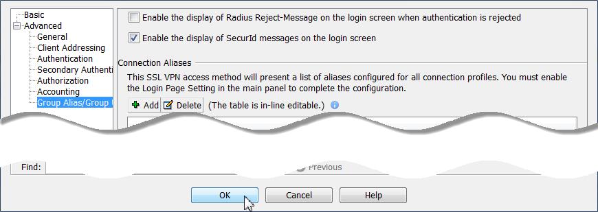 Alias/Group URL, mark the checkbox next to Enable the display of SecurId