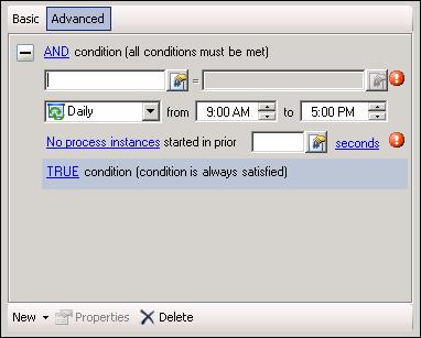 Chapter 5 Managing SCOM 2007 Triggers Managing Trigger Definitions Figure 5-6 Conditions Tab Advanced Panel Variable Condition Time Condition Prior Process Condition Compound Condition Step 3 Under