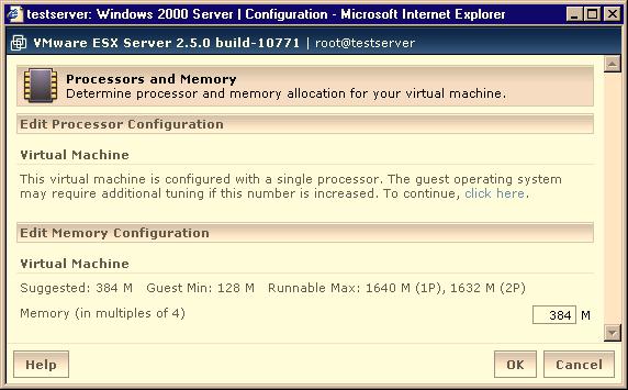 Chapter 3 Using the VMware Management Interface To configure the virtual machine s virtual processors and memory 1 In the Hardware tab, under Processors and Memory, click Edit.