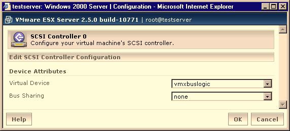 Chapter 3 Using the VMware Management Interface Configuring a Virtual Machine s SCSI Controllers You can configure the settings for the virtual machine s virtual SCSI controller.