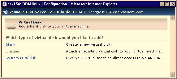 Chapter 3 Using the VMware Management Interface To add a new virtual disk to a virtual machine 1 On the Hardware tab,