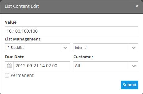 Edit the details as required and click 'Submit'. The value will be edited and will take immediate effect on the Event Queries and Correlation Rules in which the Live List has been used.