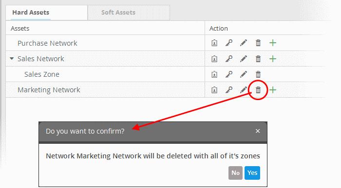 Click 'Yes' to remove the network or the zone. Please note that if a network is removed, the zones under it will also be removed.