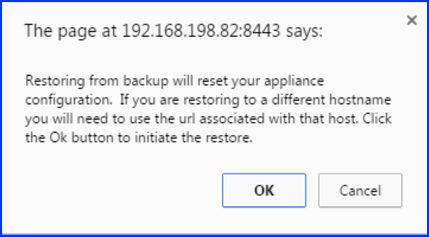 Chapter 4 Backup and Restore of Configuration 8 Click Upload to start the restore process. Figure 4 4. Restore Process 9 The browser now displays a confirmation dialog.