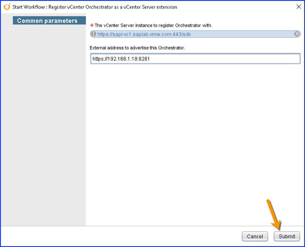 to register the VMware vrealize Orchestrator extension as a vcenter Server