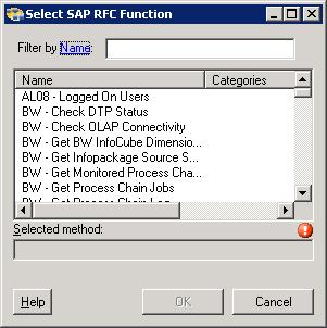Figure 5-20 Select SAP RFC Function Step 5 You can filter the display of RFC functions by Name or Category.