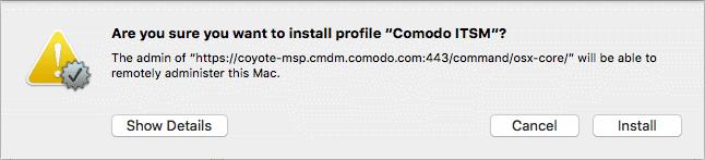 Click 'Continue' Click 'Install' The profile will be installed.