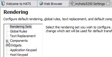 The Rendering tab allows you to modify default rendering rules, create global rules, modify project-level component and widget settings, and alter the host and application keypads. 41.