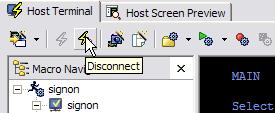 Once the session is on the Sign On screen, from the Host Terminal toolbar click the Play Macro button to test the macro.