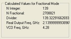 Figure 26 Calculated Values for Fractional Mode To properly select the VCO Capacitance click Tune after Calculate. If you want to observe the VCO capacitor selection algorithm results select Log.