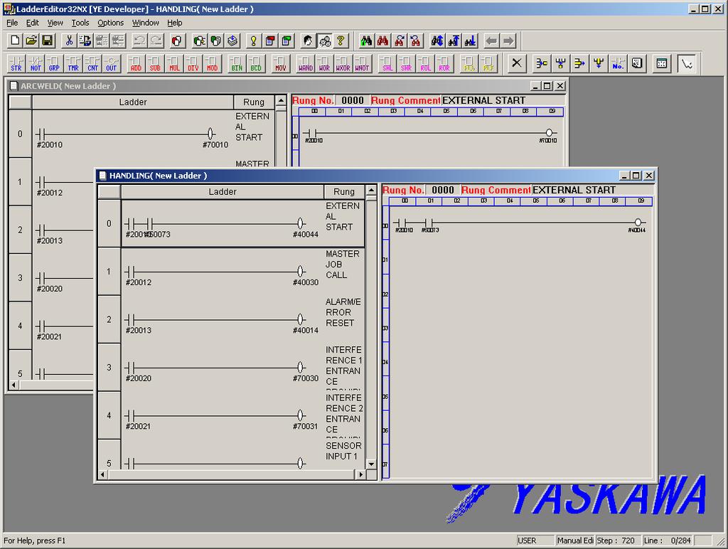 6.2 Reading Several Ladder Files The Ladder Editor 32 for DX100 is an MDI (Multi Document Interface) application to read in several ladder program files simultaneously.