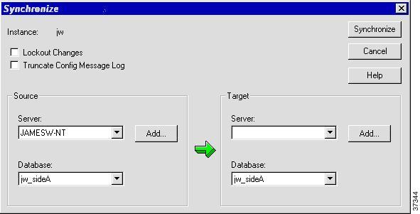 Configure a Database Server Step 4 Step 5 Check Lockout Changes, if you want to prevent changes to the database during the synchronize operation.