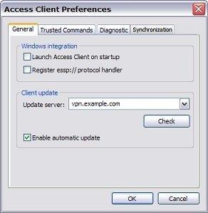 About the Access Client 4. Select the General tab. 5. To automatically launch the Access Client when Windows starts, select the Launch Access Client on startup check box.