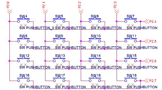 COLUMN ROW 1Keypads arranged by matrix format, each row and column section pulled by high or low by selection J5, all row lines(p2.4 P2.