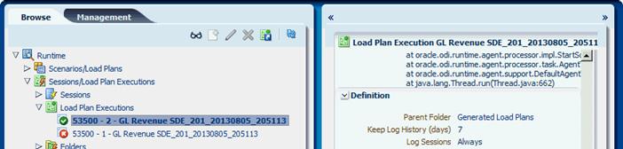 Restarting a Load Plan Select the failed load plan and click Restart. Monitor the restarted instance of the load plan. You use ODI Console to restart a load plan.