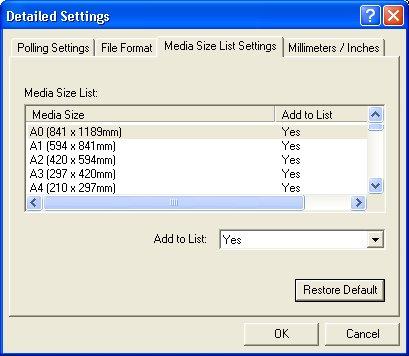 Media Size List The [Media Size List Settings] tab (Fig. 4) enables you to specify the media series and sizes which will be displayed in Wide Format Scan Service and Wide Format Scan Service Viewer.