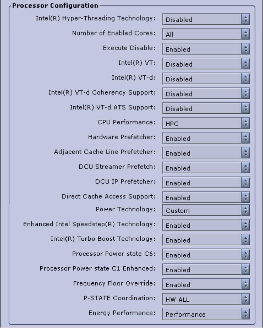 Figure 7. Processor Settings for HPC Workloads in Cisco UCS E5-based M3 C-Series Rack Servers The Turbo Boost technology should be enabled for HPC workloads to increase the compute power.