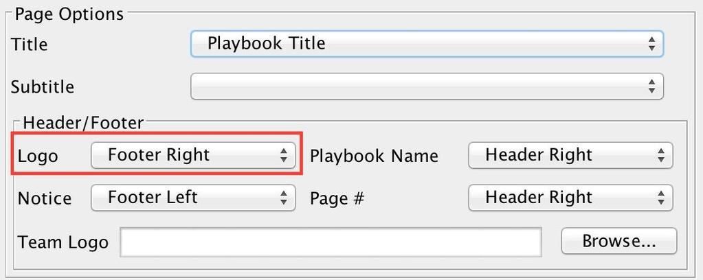 In this menu, you are able to set the logo for your team. To set the location of the logo in your playbook, open the Playbook Settings menu in the Preview tab.