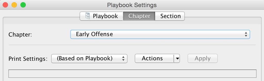 Playbook, Chapter, and Section Settings - At the top of the Playbook Settings menu, there are tabs for Playbook, Chapter, and Sections.