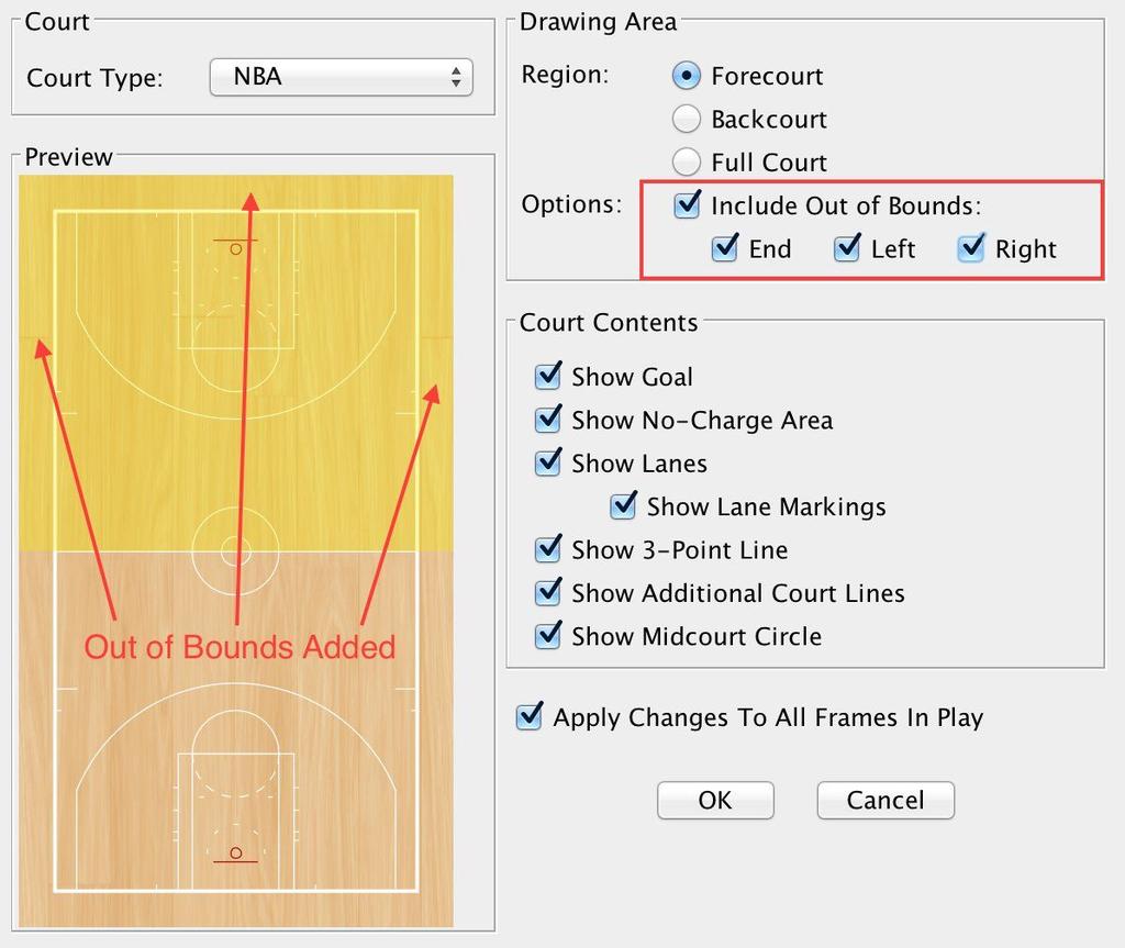 *As a best practice, make sure Include Out of Bounds is not checked if you will not be diagramming an out of bounds play.