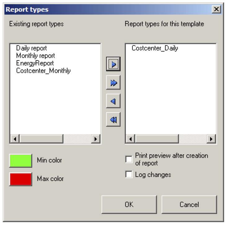 Reporting 7.2 Cost center report Step 2: Select the report type Use the arrow keys to select the report types to be used for this template.
