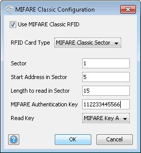 MIFARE Classic Sector Select MIFARE Classic Sector in the RFID Card Type drop down list.