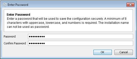 4) Choose a password that will be used when importing the particular configuration, confirm it and click OK.
