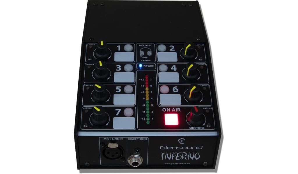 Inferno Commentators Box Key Points Inferno Commentators Box Single user box System is scalable with multiple commentators as part of a Dante network Can connect to any Dante compatible network.