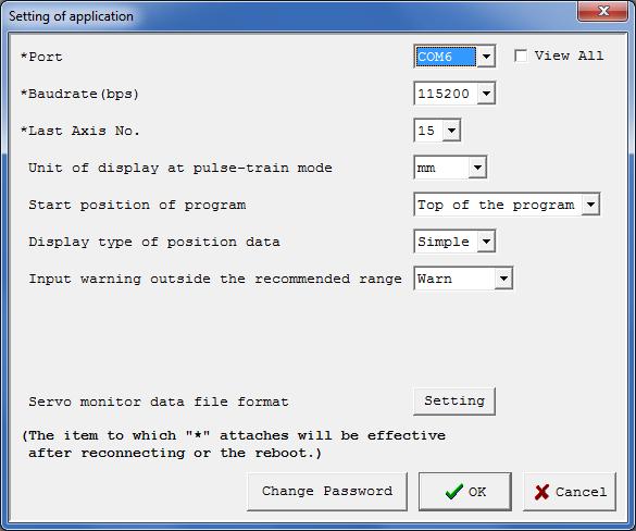 5 The Setting of application Dialog Box is displayed only at the initial start after the software has been installed.
