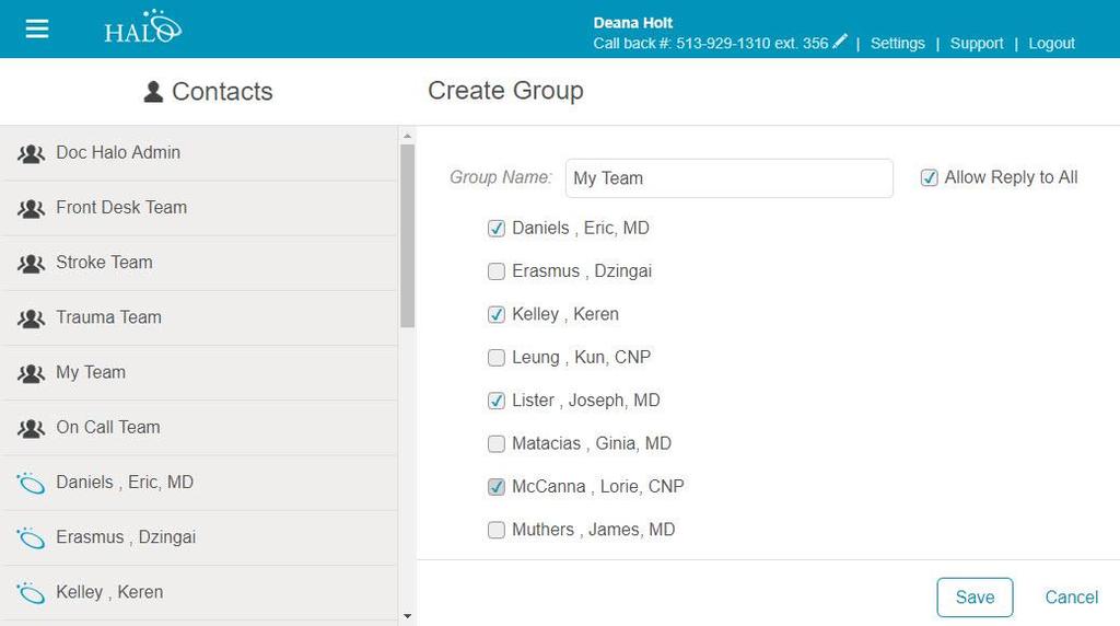 Groups From the Contacts screen you can quickly create a Personal Group to add to your Contact List. Groups are indicated with a group icon to the left of the group name.