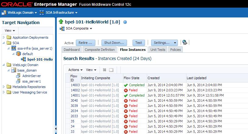Monitoring Upgrade Status with Fusion Middleware Control Figure 9 7 Using the composite level to view instances that faulted during upgrade NOTE: Use Search