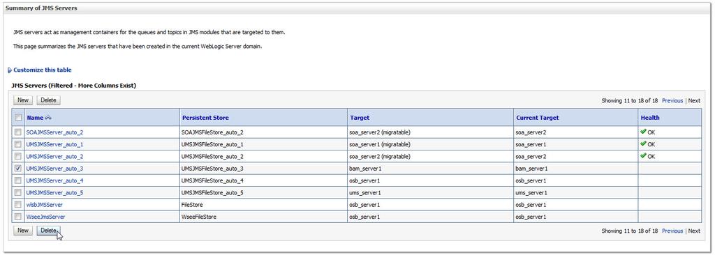 Post-Upgrade Configuration Tasks 1. Navigate to the Summary of JMS Servers screen (shown below).