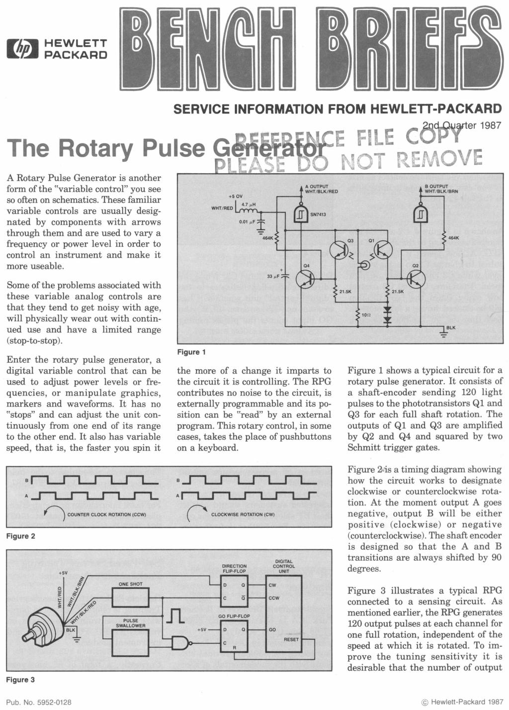 HEWLETT PAC KAR D SERVICE INFORMATION FROM HEWLETT-PACKARD A Rotary Pulse Generator is another form of the variable control you see so often on schematics.