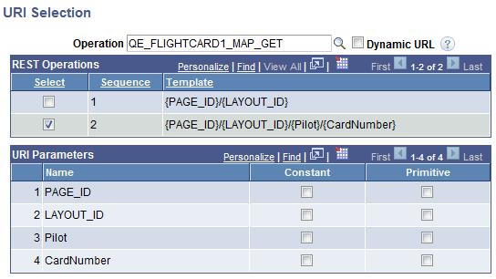 Working with Common Page Element Properties Chapter 26 The REST operations grid displays the URIs defined as initialization parameters for the layout. Select the URI to which to link.