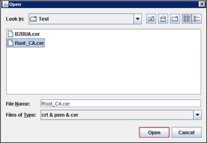 Figure 5-13 Open window b. Browse and select the CA root and intermediate certificates. You can select multiple certificates by holding the Ctrl key as you select. c. Select Open.