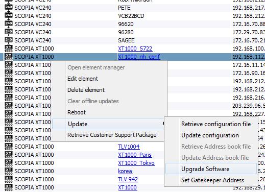 2 Right-click the selected devices, select Update > Upgrade Software. Figure 7-3 Performing a remote upgrade on an endpoint 3 4 Select the upgrade file to be applied to the devices. Select OK.