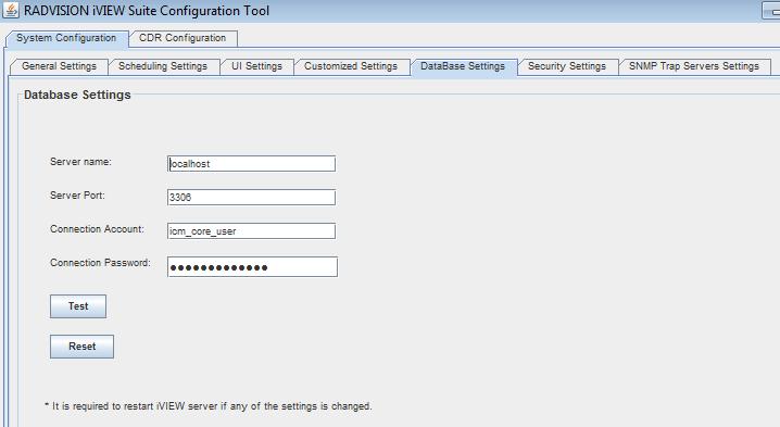 Defining Database Server Settings The iview Management Suite internal database can be defined using the Configuration Tool.
