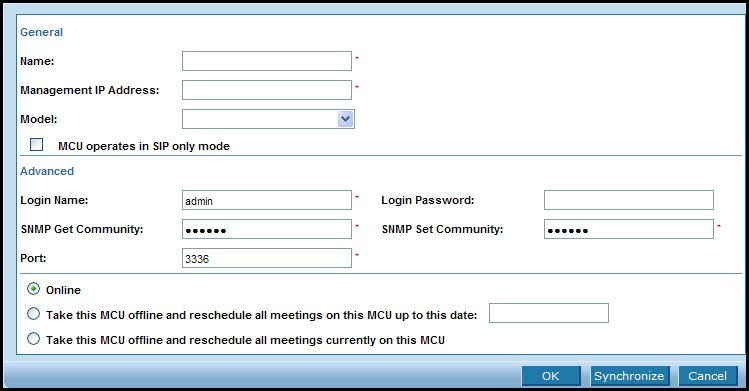 Step 6 Step 7 Step 8 Step 9 To create a new MCU element profile, do the following: a. Select the Add element icon. b. Select MCU from the element type list and enter the element name and IP address.