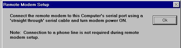 The following screen is displayed after selecting No from the question of using a US Robotics modem or after