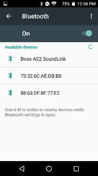 List of available Bluetooth devices Note: The maximum detecting time of the phone is 2 minutes Power on Wi-Fi To access» Click on the Settings icon then on Wi-Fi and select to power on