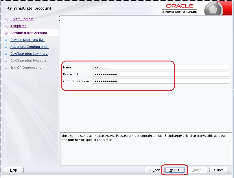 3) Specify Administrator User Name and Password. The specified credentials are used to access Administration console.