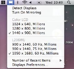 Configuring Displays from the Menu Bar If you have checked the Show displays in menu bar in the Display Preferences window, then you can configure displays by clicking the display icon in the menu